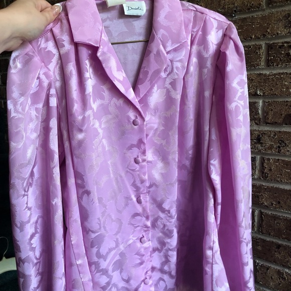 Vintage Pink Floral Damask Satin Dress Shirt Blouse 
Size medium - Picture 5 of 5